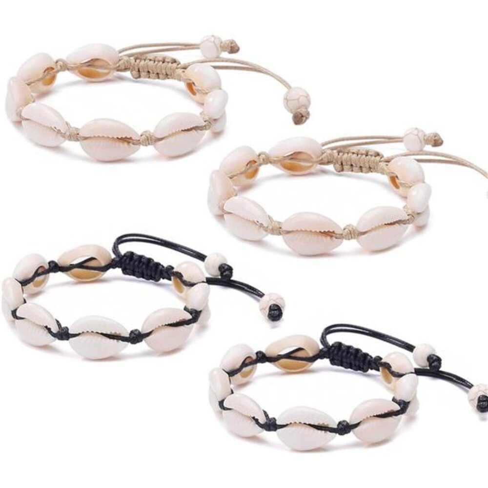4 Pack Adjustable Shell Bracelets Anklets Set Nat… - image 6